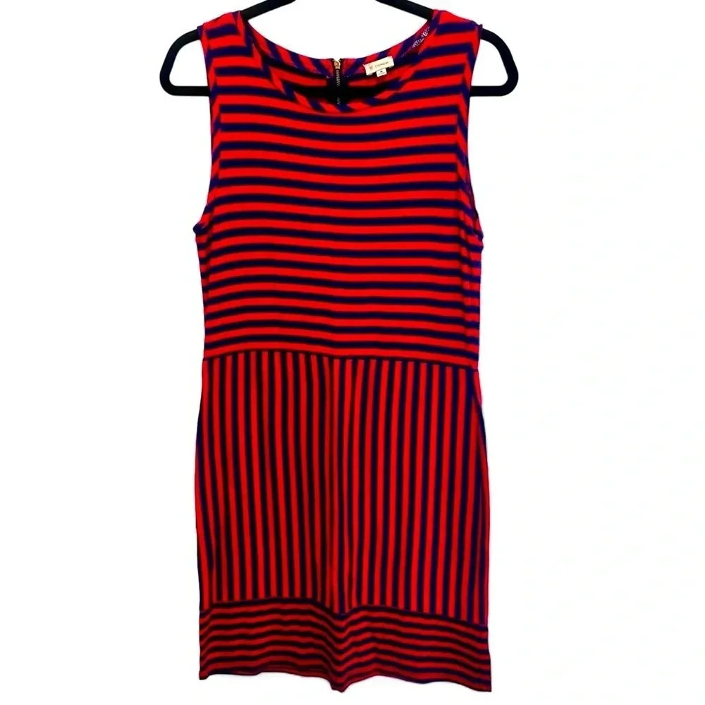 Cremieux striped stretch red & blue dress with back zipper closure size medium
